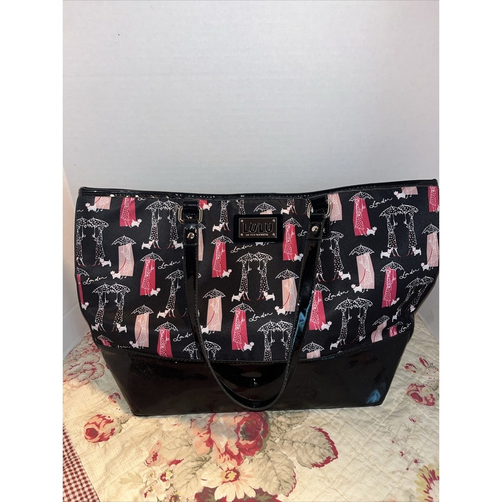 LULU Guiness Black‎ Multi Tote Large Handbag Purse , Rain,  Scotties ,London